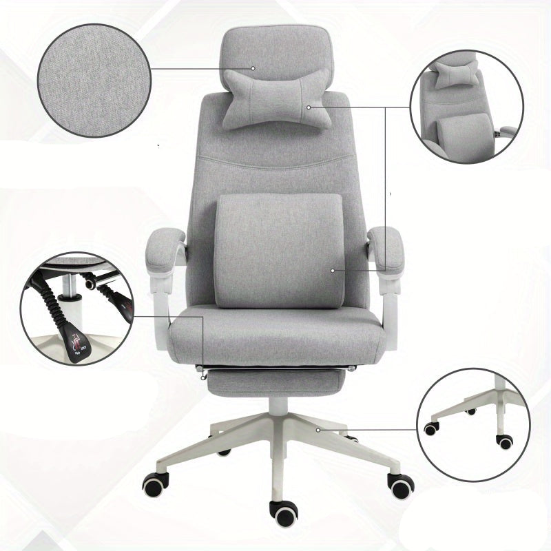 Bureaustoel – Gamingstoel – Office Chair – Draaistoel – Computerstoel – Verstelbare zithoogte 62-68 cm – Ergonomische lendensteun en hoofdsteun – Duurzaam polyester schuim – 5-wielensysteem voor optimale mobiliteit