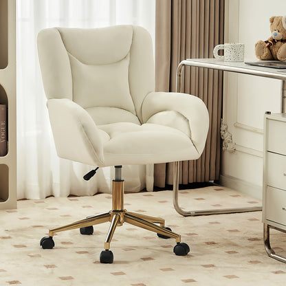 Bureaustoel – Draaistoel – Office Chair – Kantoorstoel – Bureaustoelen – Velvet Ivoor – Verstelbare Hoogte – Gouden Metalen Poten