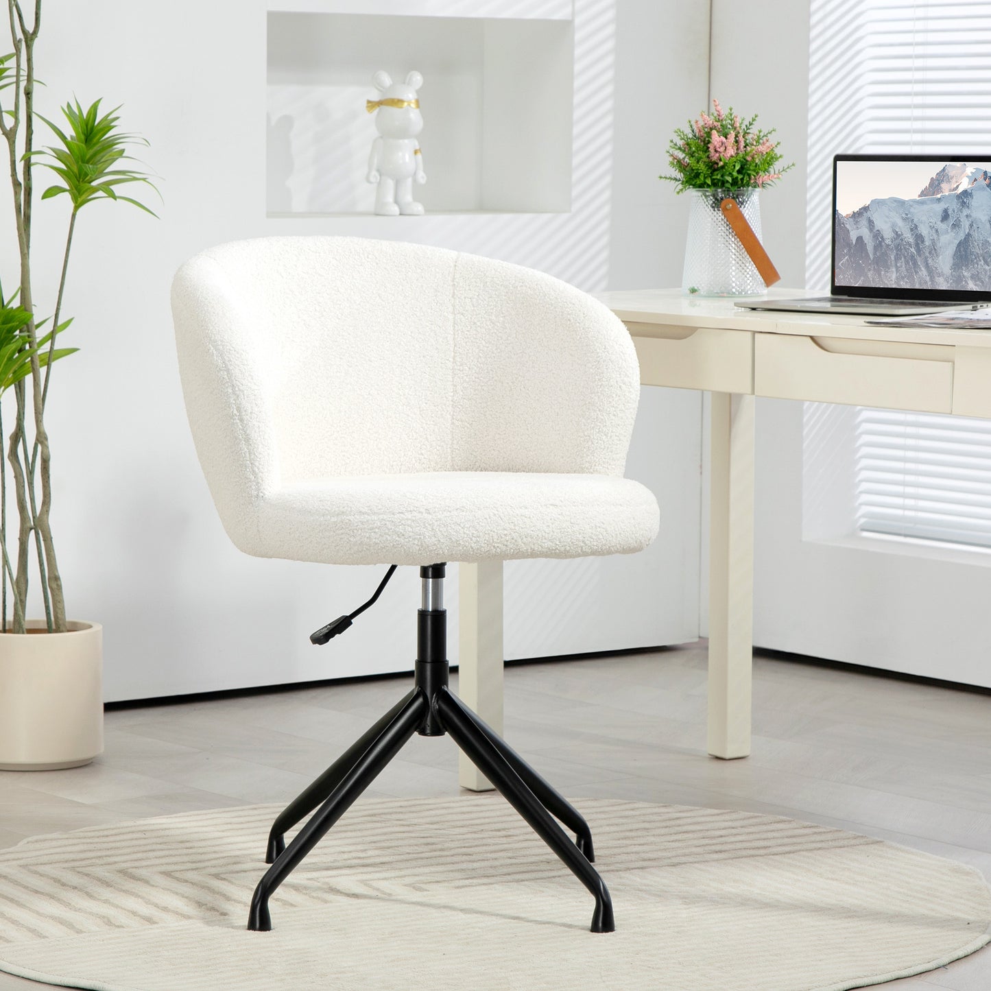 Ergonomische Bureaustoel – Office Chair – Bureaustoel – Werkstoel – Draaistoel – Verstelbare Hoogte – Hoogwaardig Bouclé Stof – 360° Draaibaar – Max 120 kg – Scandinavisch Design – Wit