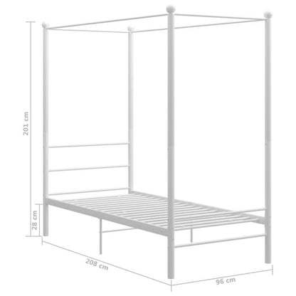 Modern White Metal Four-Poster Bed Frame with Curved Headboard & Footboard - Twin Size (90x200cm), Sturdy All-Metal, Easy Assembly, Low-Maintenance Minimalist Bed for,, Small s - Durable Non-Wood Furniture