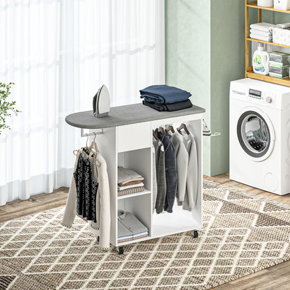Strijkkast – Strijkplank – Strijkstation – Kledingkast – Opbergmeubel – Met Wielen – 125 x 43,5 x 112 cm – Houten Frame – Inclusief Kledinghanger