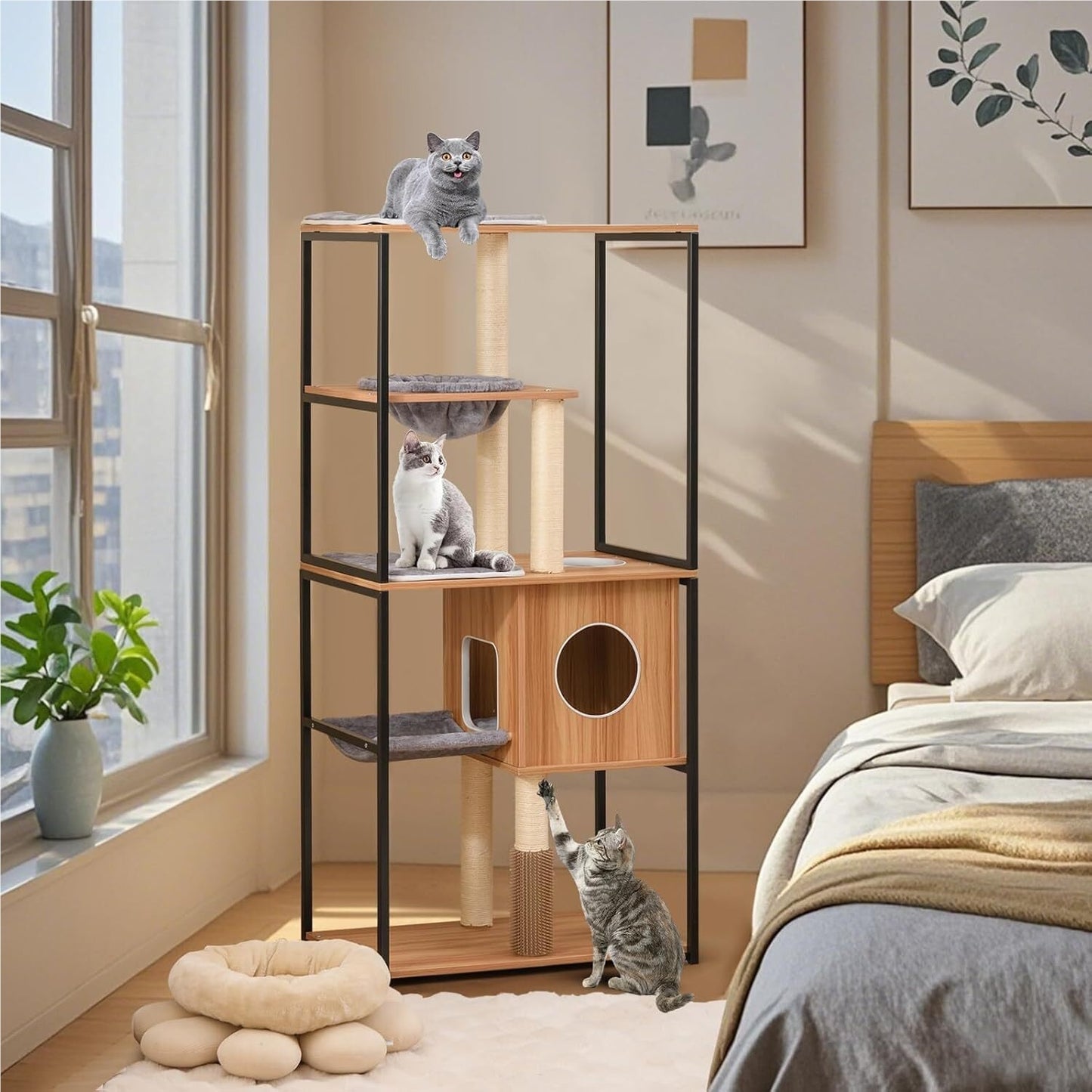 Krabpaal – Kattenboom – Kattentoren – Krabmeubel – Klimmeubel – Met Stabiel Metaal Frame – 5 Niveau’s Met Hangmat En Ruime Ligplaatsen