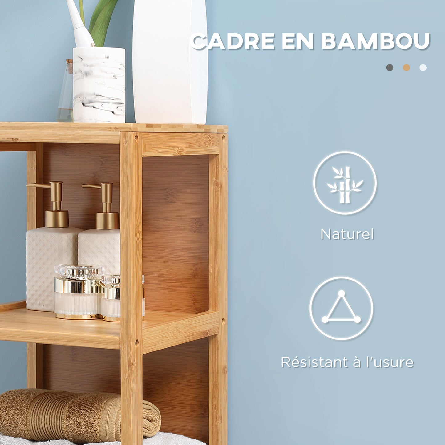 Kleankin Bathroom Column Cabinet Tall Storage Cabinet in Bamboo 2 Removable Drawers And 3 Shelves - Natural Design - 30 X 30 X 140 Cm Natural