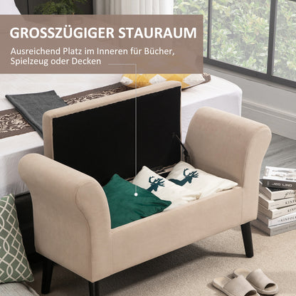 Opbergbank – Opbergbankje – Bankje – Zitbank – Opbergmeubel – Beige – Fluweel Polyester – Stevige Rubberen Poten – 111,5x41x65 cm