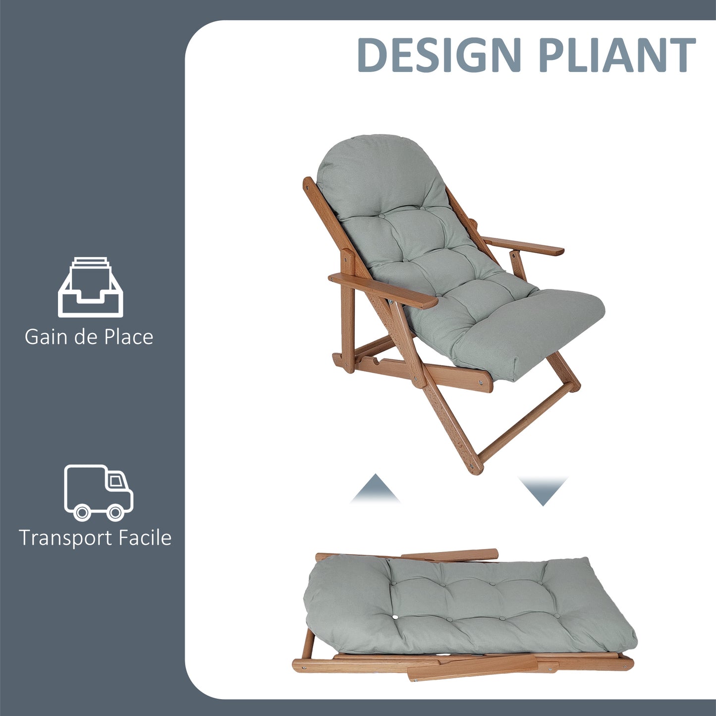Loungestoel – Relaxstoel – Verstelbare Stoel – Klapstoel – Houten Stoel – Comfortabel Zitkussen – Massief Beukenhout