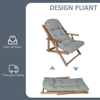 Loungestoel – Relaxstoel – Verstelbare Stoel – Klapstoel – Houten Stoel – Comfortabel Zitkussen – Massief Beukenhout
