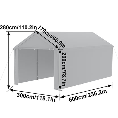 Carport Tent Garage – Auto Overkapping – Carport Schuur – Mobiele Garage – Opslag Tent – Afneembare Zijwanden – 3x6 Meter – Stalen Frame Grijs/Wit