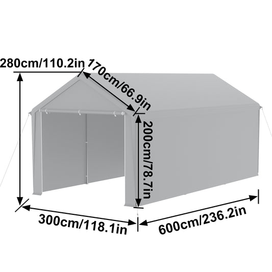 Carport Tent Garage – Auto Overkapping – Carport Schuur – Mobiele Garage – Opslag Tent – Afneembare Zijwanden – 3x6 Meter – Stalen Frame Grijs/Wit