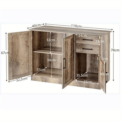Kitchen Buffet Kast – Dressoir – Opbergkast – Sideboard – Buffetkast – Grijs – MDF Materiaal – Verstelbare Plank