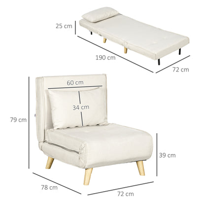 Relaxstoel – Fauteuil – Lounge Stoel – Verstelbare Stoel – Cream Kleur – 6-voudig Verstelbare Rugleuning – Onderhoudsvriendelijke Linnen-Look