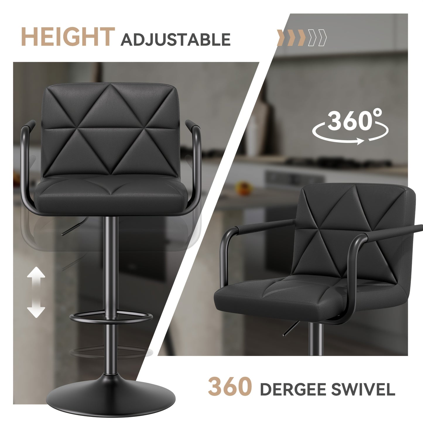 Barstoel – Barkruk – Barstoel Stoel – Keukenstoel – Barstoelen Set Van 4 – Verstelbare Hoogte – 360° Draaibaar – Ergonomisch Met Rugleuning En Armleuning – Compact En Onderhoudsvriendelijk