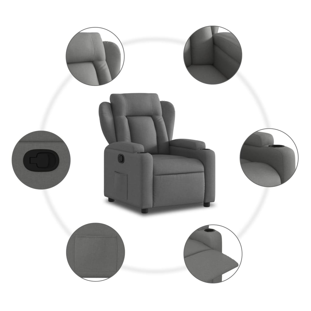 Relaxstoel – Relaxfauteuil – Fauteuil – Loungestoel – Zitstoel – Handmatig Verstelbaar Tot 135 Graden – Donkergrijze Ademend Stof