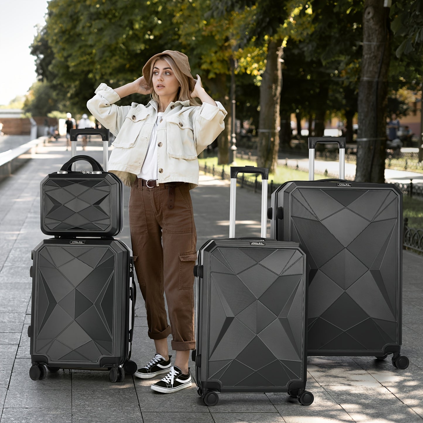Kofferset – Reiskoffer – Bagageset – Suitcase – Trolley – ABS Hardcase – Digitale Weegschaal – 4-delige Set Zwart – Stille Spinner Wielen – Verstelbare Aluminium Trekstang