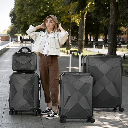 Kofferset – Reiskoffer – Bagageset – Suitcase – Trolley – ABS Hardcase – Digitale Weegschaal – 4-delige Set Zwart – Stille Spinner Wielen – Verstelbare Aluminium Trekstang