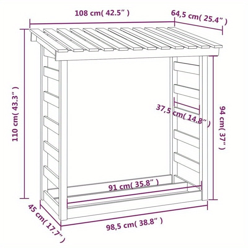 Heavy-Duty 108x64.5x110cm Wooden Firewood Rack - Rustic Outdoor Fireplace with Sturdy Bracket Shelf for Camping, Backyard, Garden & Patio - High-Quality Wood Heating Solution, Fireplace for Outside, Backyard Firebox, Natural