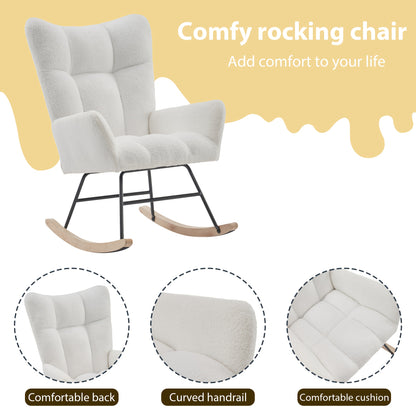 Witte Schommelstoel – Schommelstoel Loungestoel Relaxstoel Tuinstoel Stoel – Met Metalen Frame – Cross-Back Ontwerp – Comfortabele Katoenen Bekleding – Hoogwaardige Stevigheid