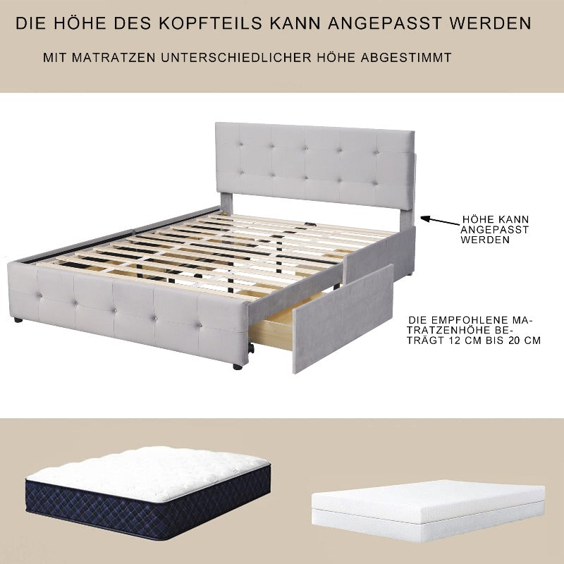 Queen Size Bed Frame – Queen Bed With Storage – Queen Platform Bed – Queen Bed Frames With Storage – High Bed Frame – Metalen Frame – 140x200 cm – Uittrekbed Met Opberglades