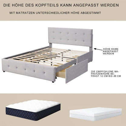 Queen Size Bed Frame – Queen Bed With Storage – Queen Platform Bed – Queen Bed Frames With Storage – High Bed Frame – Metalen Frame – 140x200 cm – Uittrekbed Met Opberglades