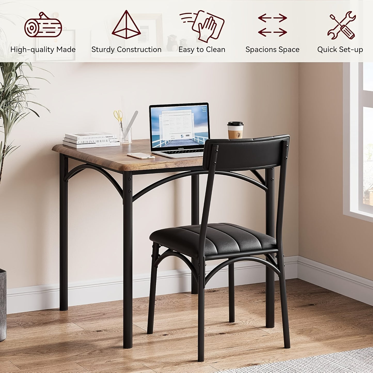 Eetkamerset – Dinerset – Tafel Met Stoelen – Eettafelset – Keukentafelset – Retro Bruin – MDF Met Metalen Frame – Comfortabele Gestoffeerde Stoelen