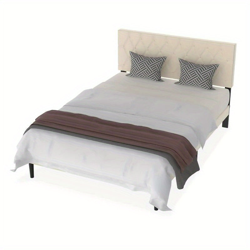Bedframe – Metalen Bed – Eenpersoonsbed – Tienerbed – Logeerbed – Beige Leren Hoofdeinde – 140x200 cm Stevig Metalen Frame