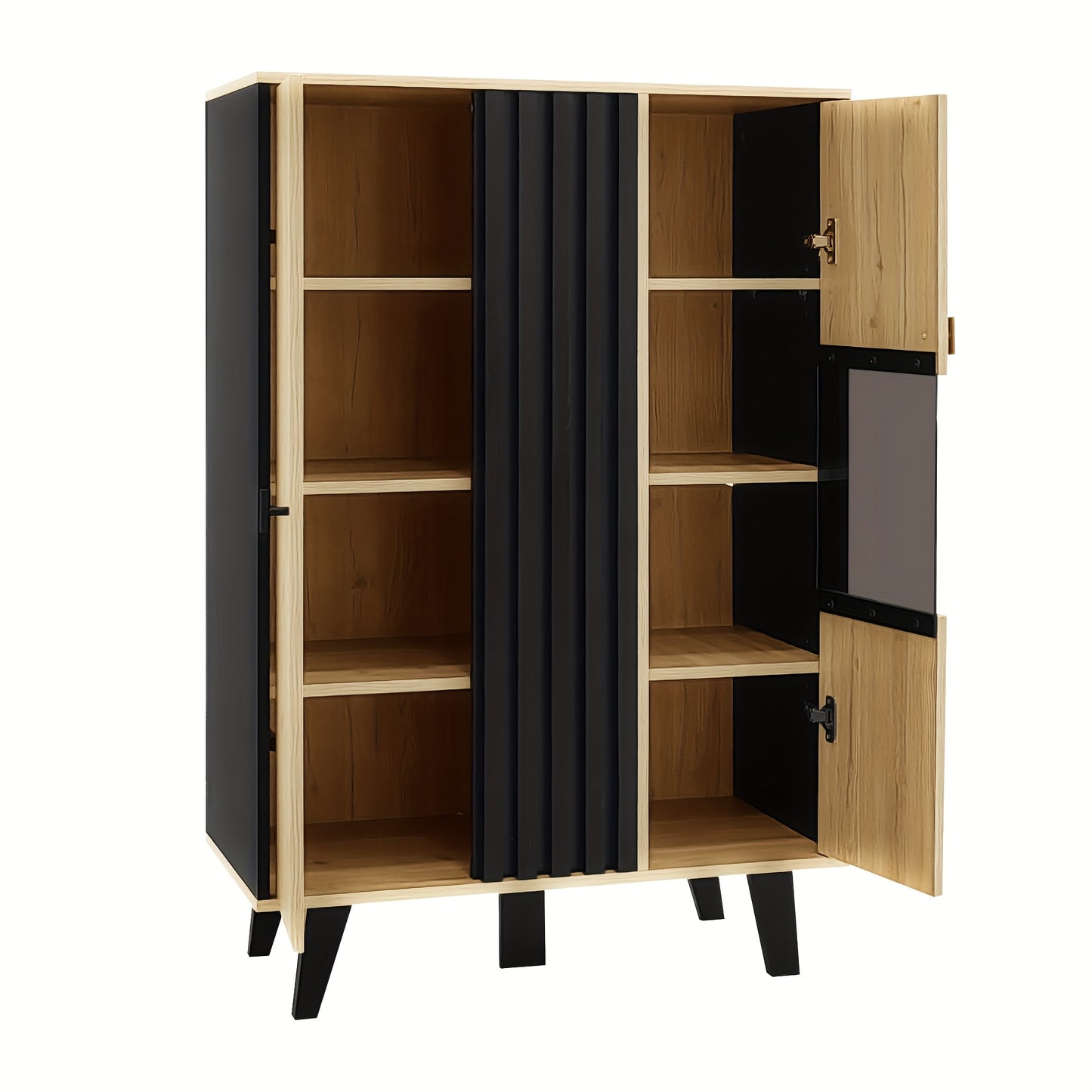 Dressoir – Dressoir Met Zijkasten – Opbergkast – Kast – Wandmeubel – Laminaten Afwerking – Uniek Zwart Houtnerfpatroon