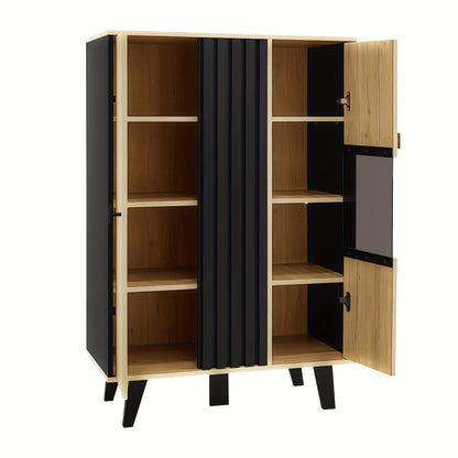 Dressoir – Dressoir Met Zijkasten – Opbergkast – Kast – Wandmeubel – Laminaten Afwerking – Uniek Zwart Houtnerfpatroon