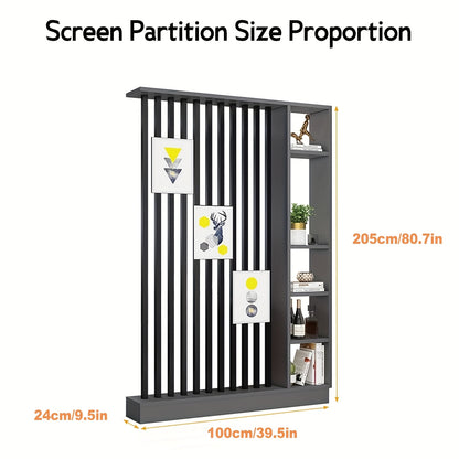 Roomdivider – Scheidingswand – Kamerscherm – Privacywand – Opbergkast – Vrijstaand Houten Design – Ruimtebesparende Verticale Planken – Klassiek Grijs Met Zwarte Details