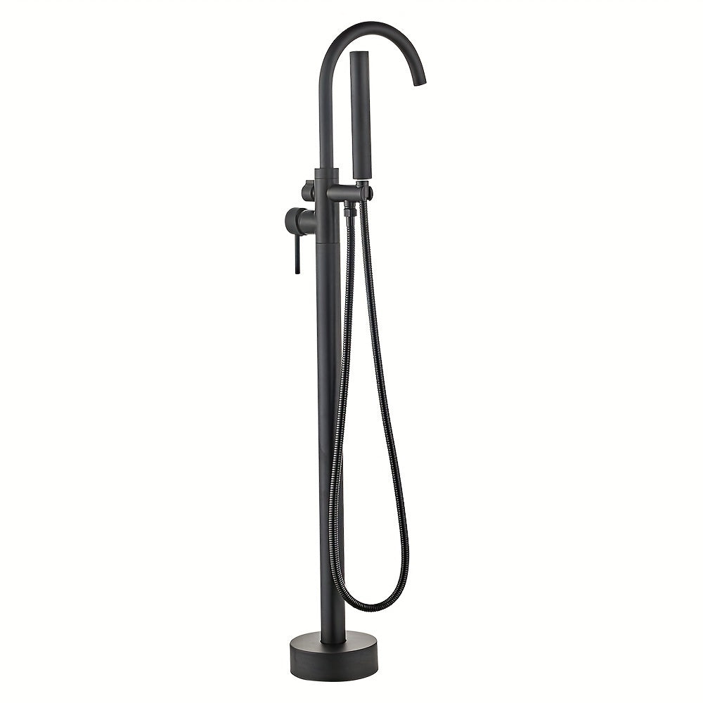 Vrijstaande Badkraan – Vrijstaand Badmengkraan – Badmengkraan Met Handdouche – Vloerkraan – Waterval Badkraan – Matte Zwarte Afwerking – Messing – 110 cm