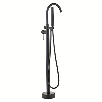 Vrijstaande Badkraan – Vrijstaand Badmengkraan – Badmengkraan Met Handdouche – Vloerkraan – Waterval Badkraan – Matte Zwarte Afwerking – Messing – 110 cm