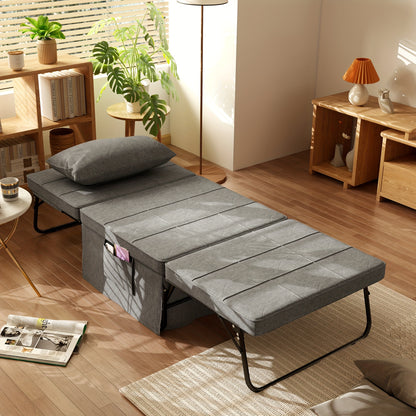 Logeerbed – Opklapbed – Slaapbank – Vouwbed – Fauteuil – 8 cm Matras – 5 Hoogtestanden Verstelbaar – 188x75x38 cm – Metaal