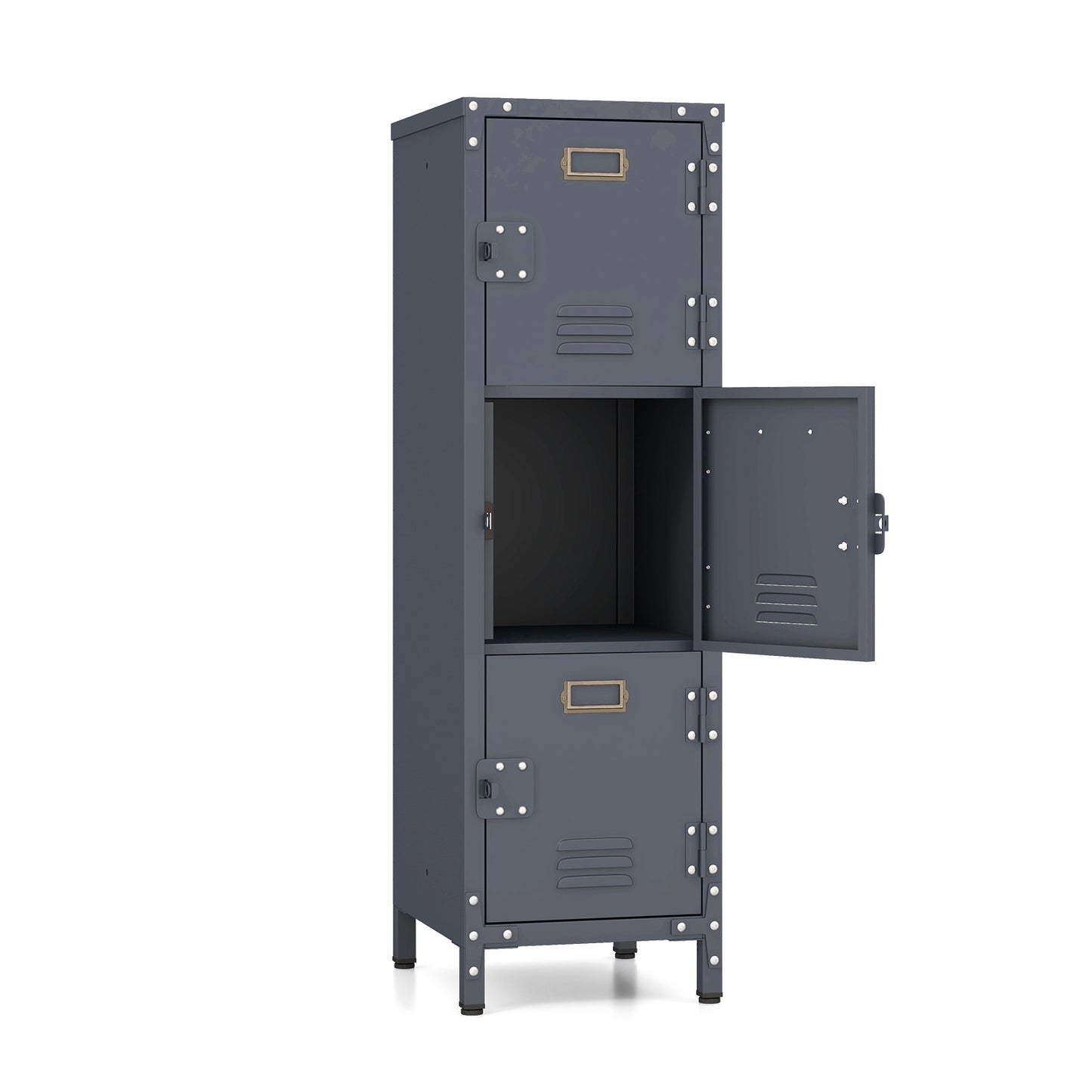 Metalen Locker – Opslagkast – Werkplaatskast – Lockerkast – Opbergkast – 3 Afsluitbare Deuren – Verstelbare Voeten – Ventilerende Lamellen – Zwart – 30x35x100 cm