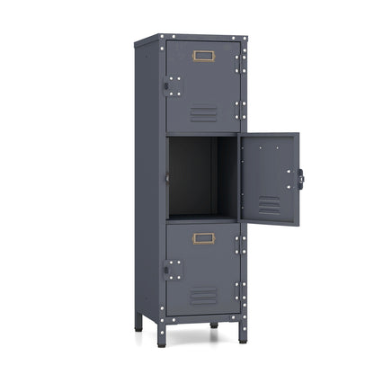 Metalen Locker – Opslagkast – Werkplaatskast – Lockerkast – Opbergkast – 3 Afsluitbare Deuren – Verstelbare Voeten – Ventilerende Lamellen – Zwart – 30x35x100 cm