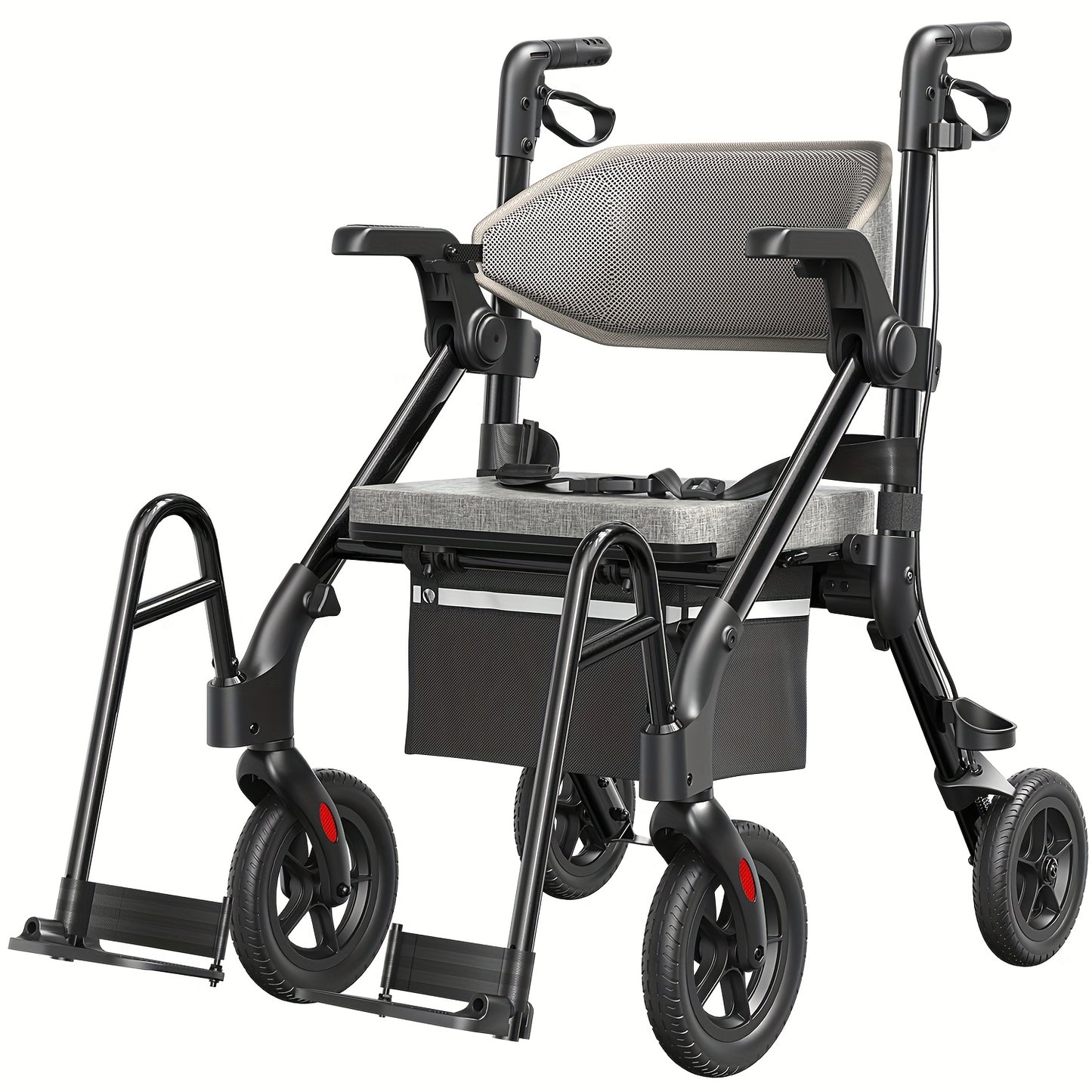 Rollator – Looprek – Wandelwagen – Mobiliteitshulpmiddel – Transportstoel – Opvouwbaar – Lichtgewicht – Met Zitje en Remmen – Zwart