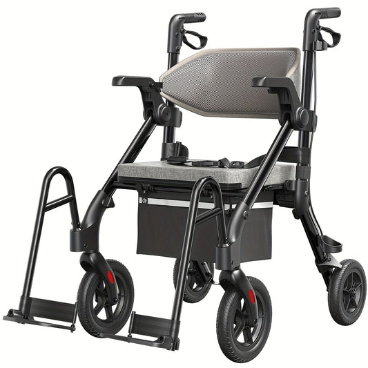 Rollator – Looprek – Wandelwagen – Mobiliteitshulpmiddel – Transportstoel – Opvouwbaar – Lichtgewicht – Met Zitje en Remmen – Zwart