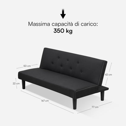 Bankbed – Slaapbank – Bedbank – Sofa – Logeerbed – 3-Zits Stoffen Bekleding – Houten Frame 200 kg Draagvermogen – Inklapbare Rugleuning 93 cm Breedte