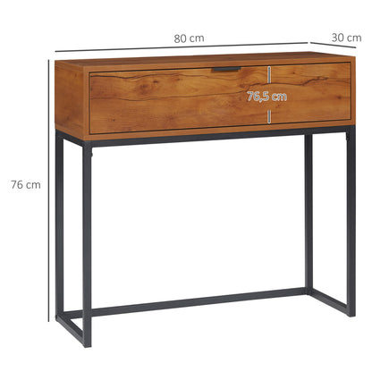 Sidetable – Consoletafel – Haltafel – Wandtafel – Bijzettafel – Stalen Frame – Compact 80x30x76 cm – Zwart/Naturel Met Wit Accent – Met 2 Laden – Eenvoudige Montage