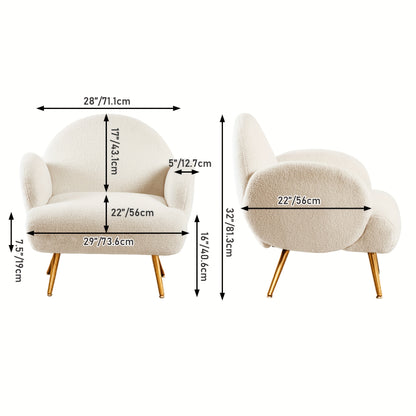 Fauteuil – Accentstoel – Loungestoel – Leunstoel – Relaxfauteuil – Sherpa Teddy Stof – Met Armleuningen – Stevige Metalen Poten