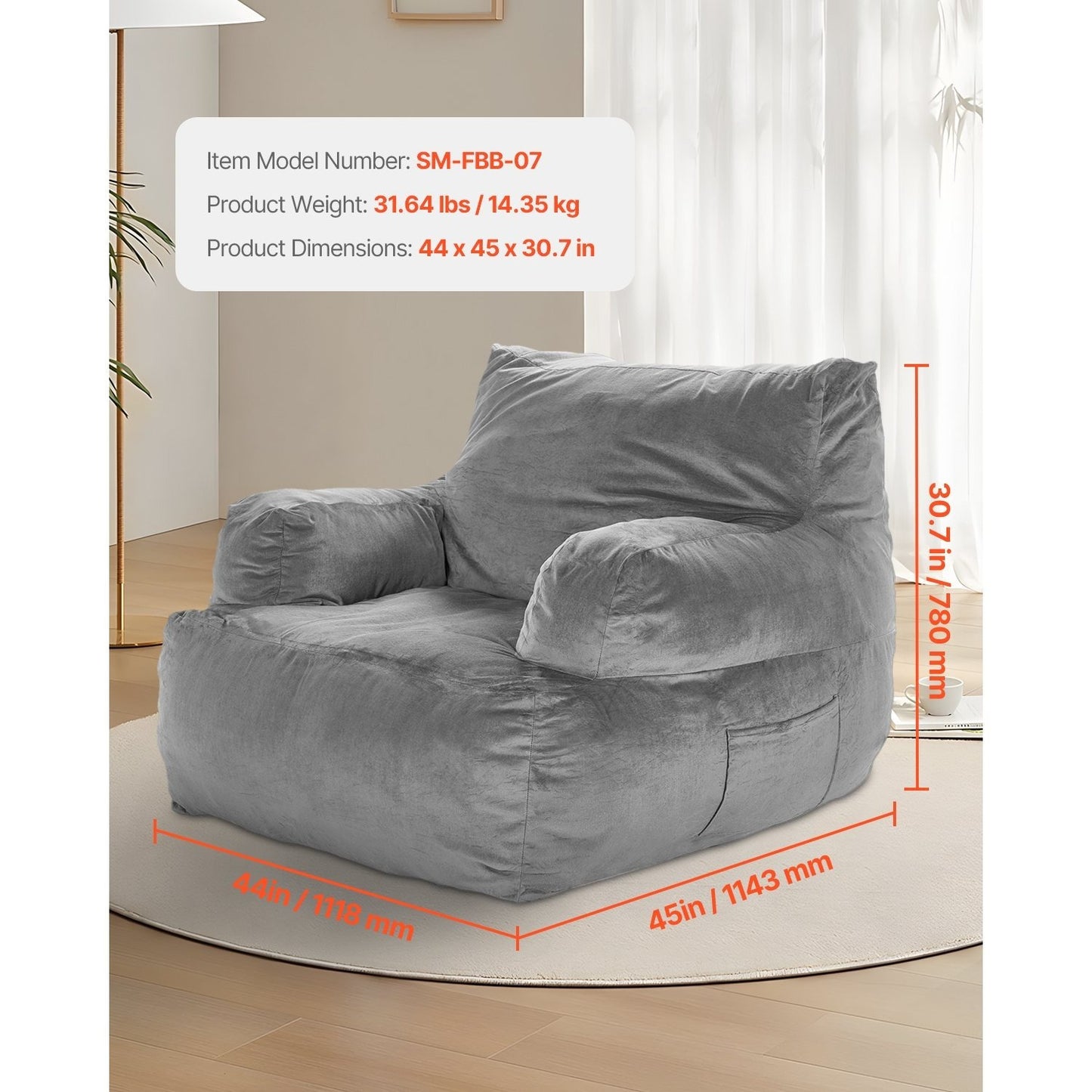 Zitzak – Beanbag – Loungestoel – Fauteuil – Relaxstoel – Met Armleuningen – Hoogwaardig Polyester – Hoog-Densiteit Memory Foam