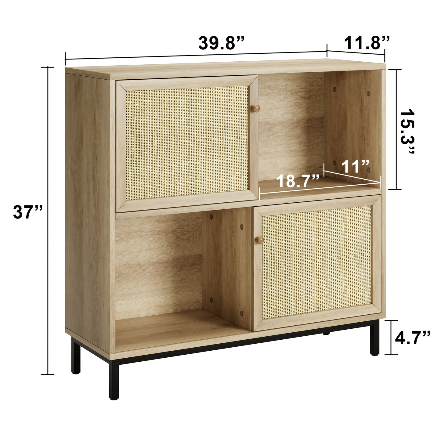 Opbergkast – Kubuskast – Boekenkast – Vakkenkast – Schuifdeuren – Licht Eikenhout Look – Stevig Met Vloermontage – Compact 101x30x94 cm