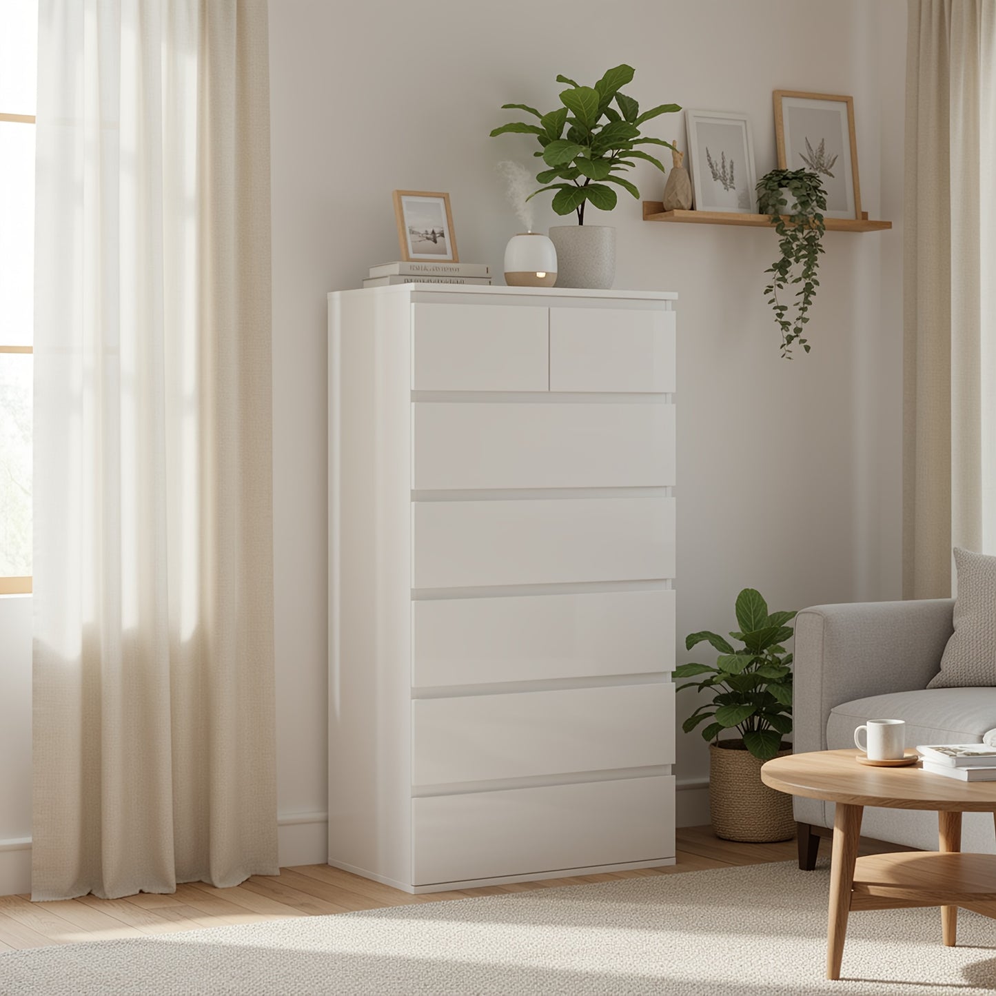 Ladekast – Ladenkast – Commode – Opbergkast – Dressoir – 7 lades – Stevig houten materiaal – 60x40x119 cm