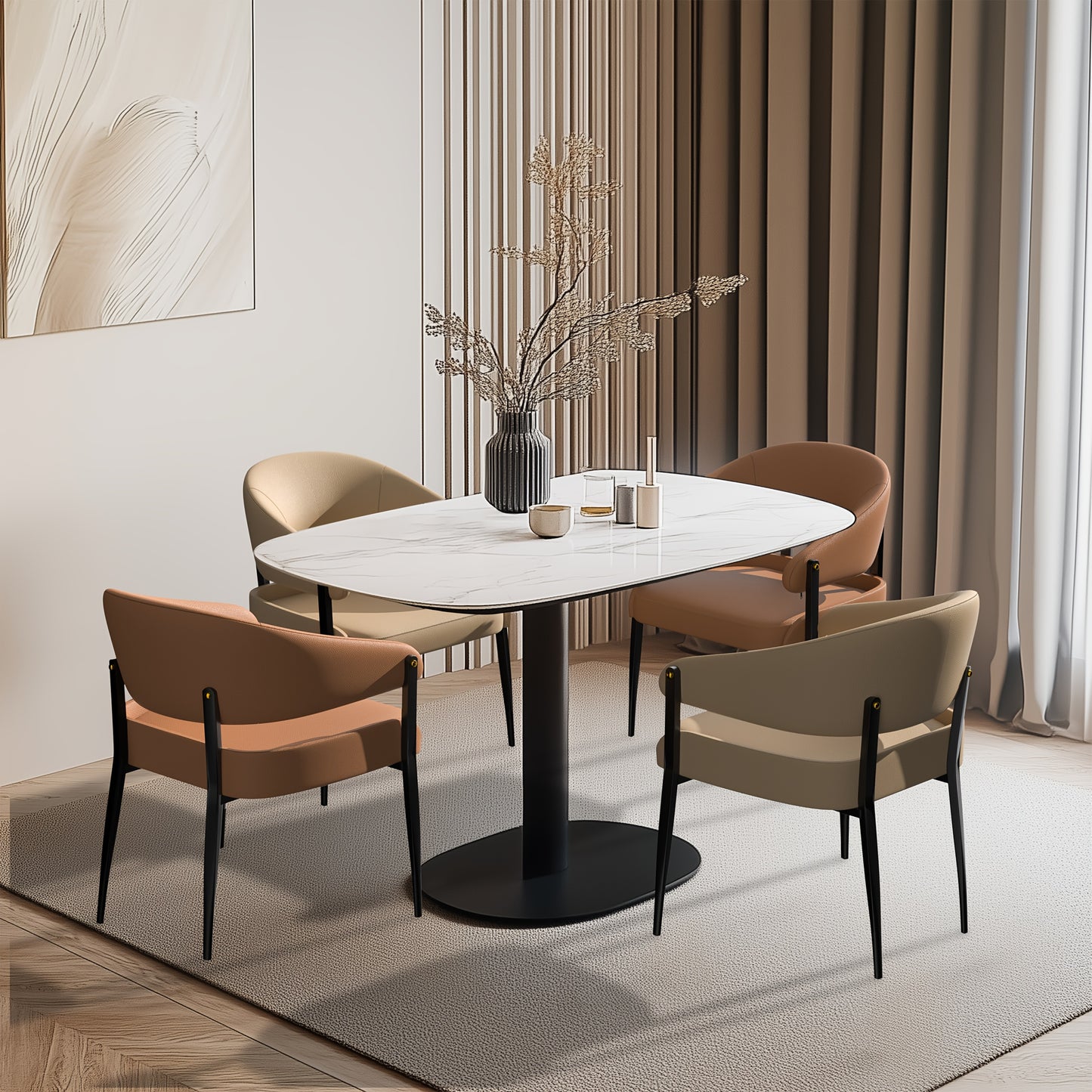 Eetkamerstoelen – Stoelen – Dinersstoelen – Bijzetstoelen – Keukenstoelen – Microfiber Bekleding – Metalen Poot – Ergonomisch – Set Van 2 – Kaki Zwartbruin