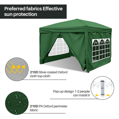 Multifunctionele Opvouwbare Tent – Partytent – Schaduw Tent – UV Tent – Strand Tent – 3x3 Meter Groen – UV-Werend 210D Oxford Polyester – Verstelbare Framehoogte