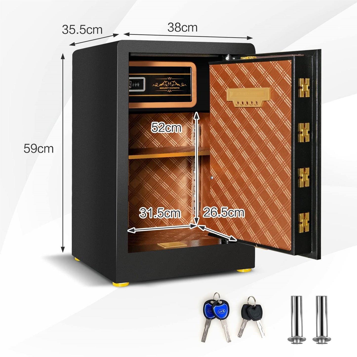 Brandwerende Kluis – Veiligheidskluis – Documentenkluis – Elektronische Safe – Mini Kluis – 42,5L Inhoud – Verstelbare Plank & Alarm Systeem – Zwart