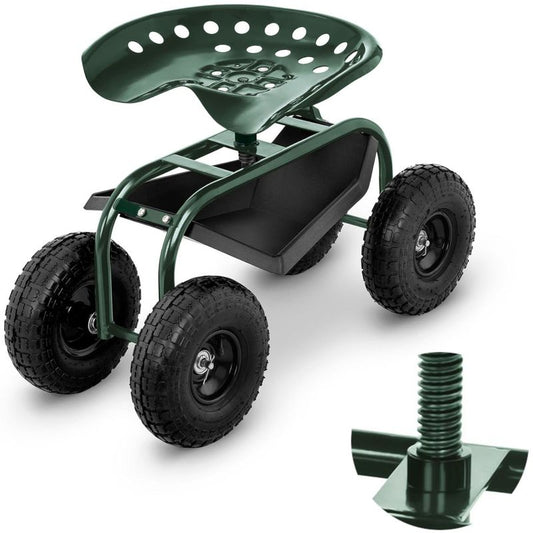 Wheel Seat for Gardening Strawberry Harvesting with a Shelf Up to 150 Kg Green