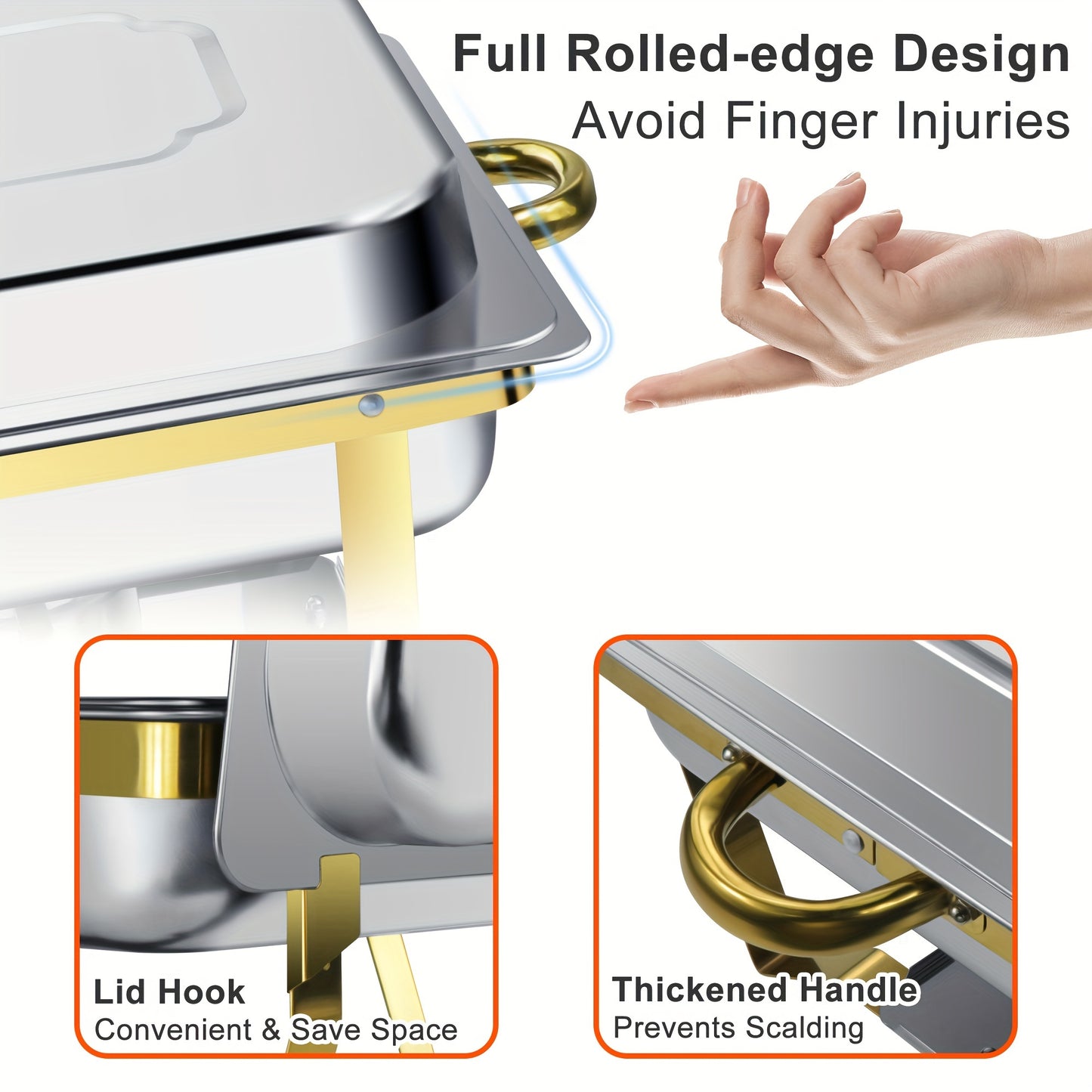 Chafing Dish – Buffetwarmer – Warmhoudplaat – Warmhoudschaal – Warmhoudbak – 6-delig – Goudkleurig Roestvrij Staal – Rechthoekig