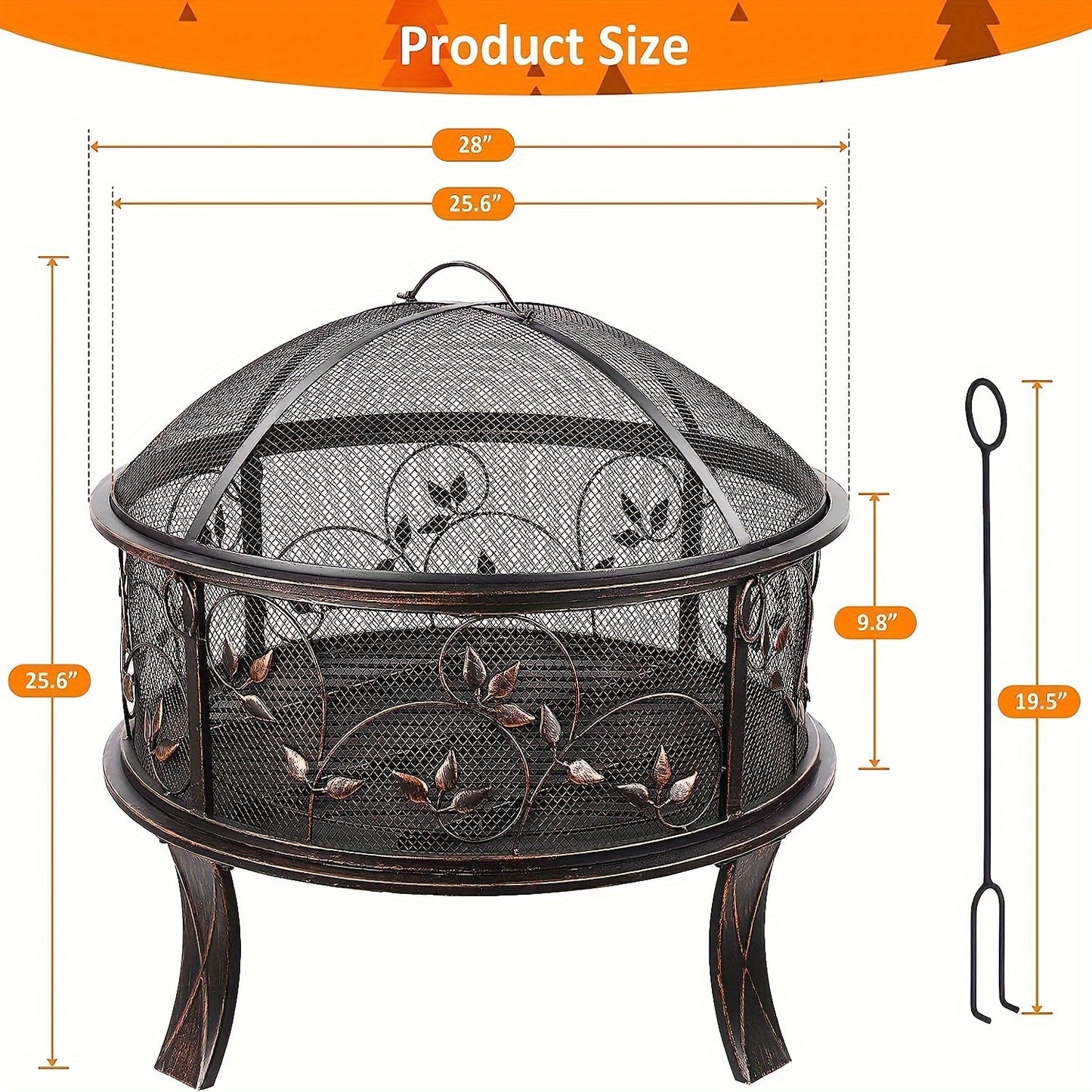 Buitenhaard – Vuurkorf – Tuinhaard – Campingkachel – Vuurplaats – Robuust IJzer – Inclusief Vonkenscherm – 71x65 cm Compact & Draagbaar