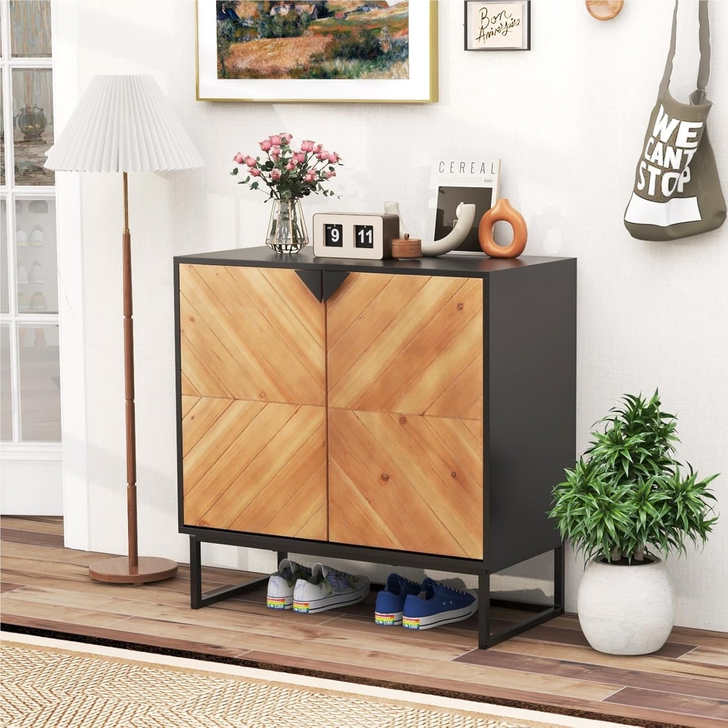 Sideboard – Dressoir – Kast – Buffetkast – Opbergkast – Modern Design – MDF Metalen Pooten – 80x40x80 cm – Zwart