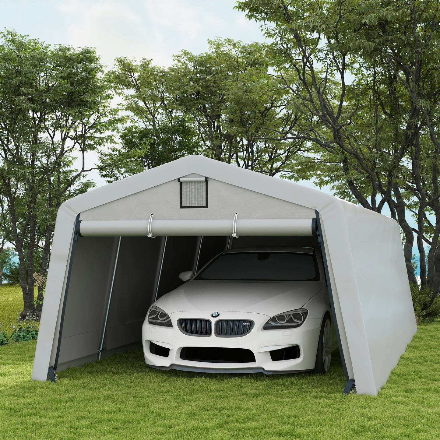 Carport – Garage – Overkapping – Schuur – Afdak – Lichtgrijs – Stevig Gegalvaniseerd Staal – Waterdicht UV-Bestendig Zeildoek 6,2 x 3,3 x 2,4 m