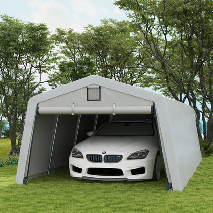 Carport – Garage – Overkapping – Schuur – Afdak – Lichtgrijs – Stevig Gegalvaniseerd Staal – Waterdicht UV-Bestendig Zeildoek 6,2 x 3,3 x 2,4 m