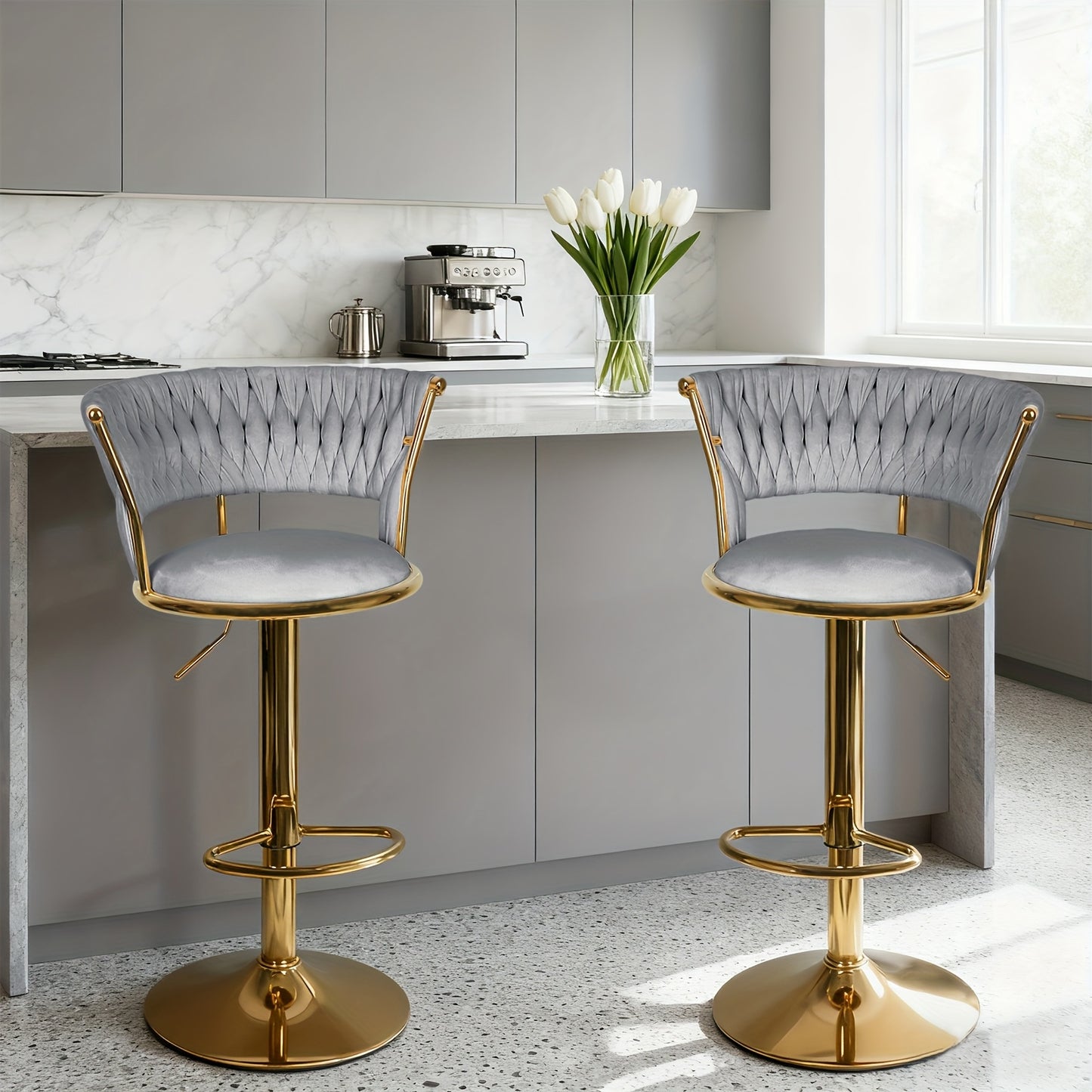 Barstoel – Barkruk – Barstoelen – Kruk – Keukenstoel – Set Van 2 – Verstelbare Hoogte – Gouden Metalen Poten